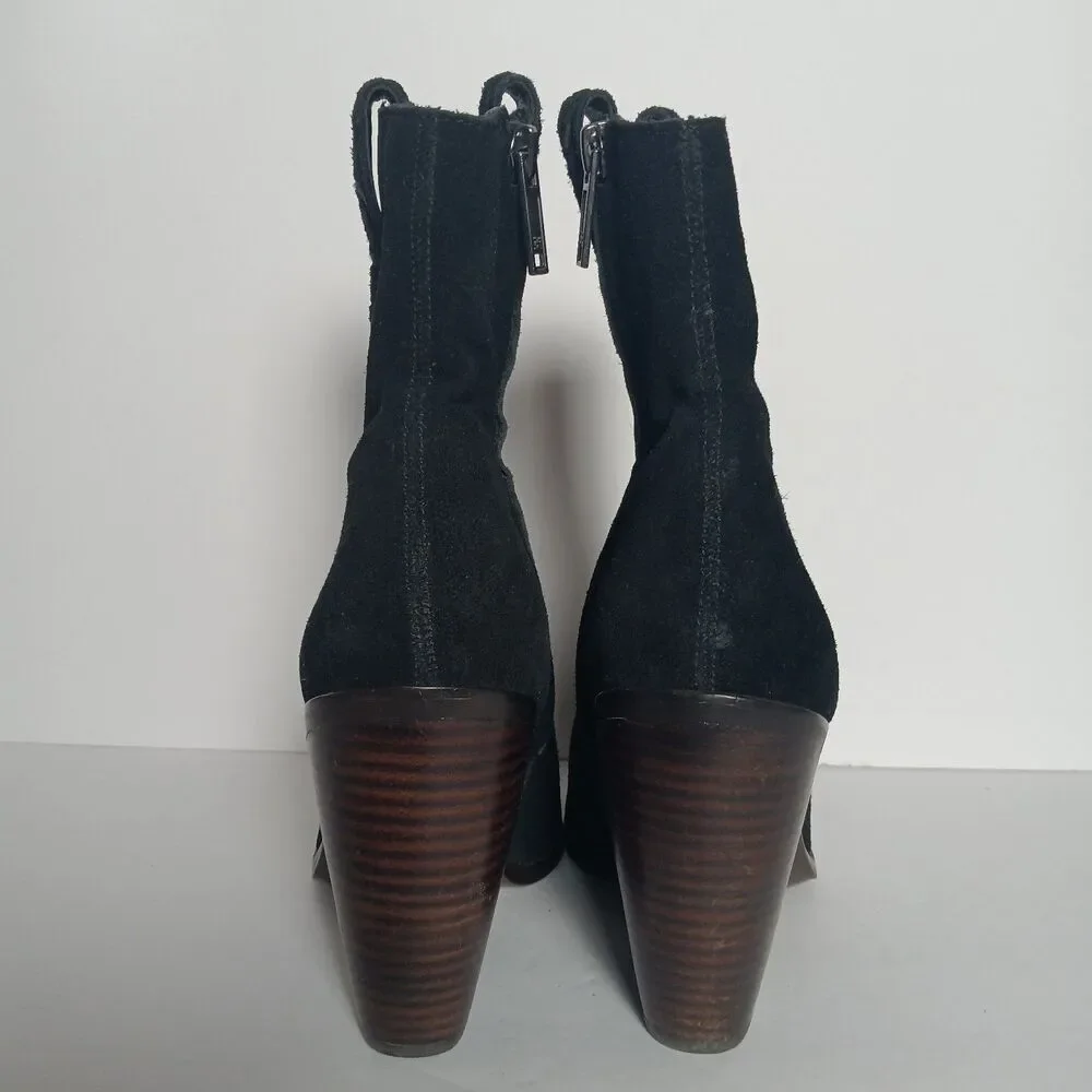 Sam Edelman Agnes Black Suede Western Boots Leather Upper Pointed Toe Womens 10M